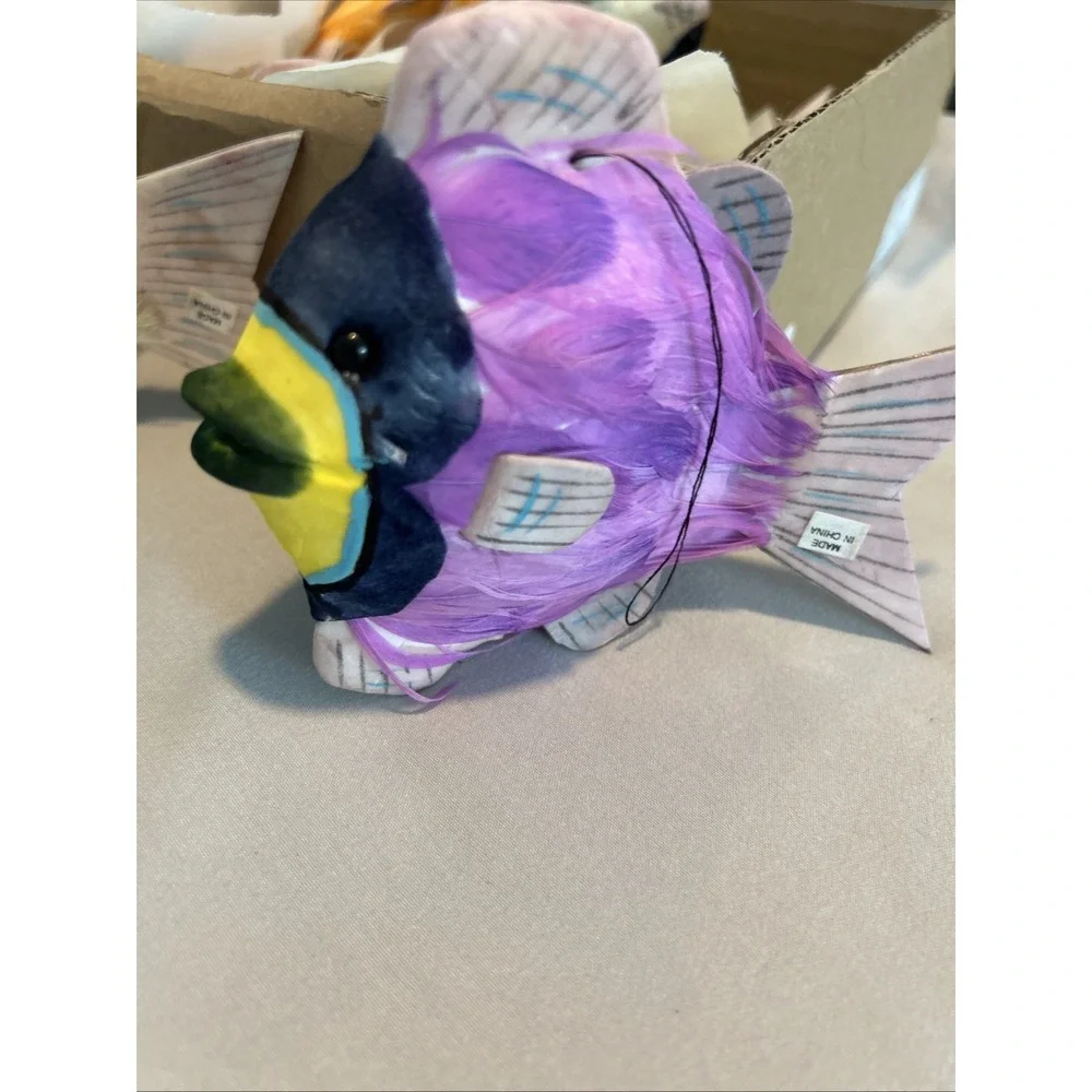 12 Colorful Decorative Paper Fish Hanging Made With Real Bird Feathers